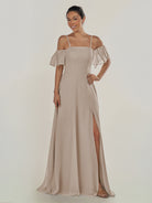 KissDress-Olia Frost A Line Chiffon Off the Shoulder Long Bridesmaid Dress with Slit