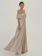 KissDress-Olia Frost A Line Chiffon Off the Shoulder Long Bridesmaid Dress with Slit
