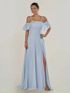 KissDress-Olia Ice A Line Chiffon Off the Shoulder Long Bridesmaid Dress with Slit