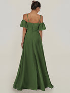KissDress-Olia Moss A Line Chiffon Off the Shoulder Long Bridesmaid Dress with Slit