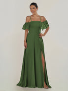 KissDress-Olia Moss A Line Chiffon Off the Shoulder Long Bridesmaid Dress with Slit
