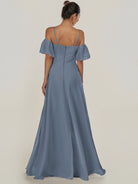 KissDress-Olia Neptune A Line Chiffon Off the Shoulder Long Bridesmaid Dress with Slit