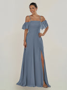 KissDress-Olia Neptune A Line Chiffon Off the Shoulder Long Bridesmaid Dress with Slit