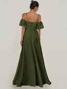 KissDress-Olia Olive A Line Chiffon Off the Shoulder Long Bridesmaid Dress with Slit