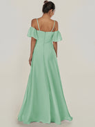 KissDress-Olia Pale Blush A Line Chiffon Off the Shoulder Long Bridesmaid Dress with Slit