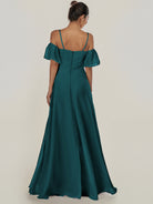 KissDress-Olia Pine A Line Chiffon Off the Shoulder Long Bridesmaid Dress with Slit