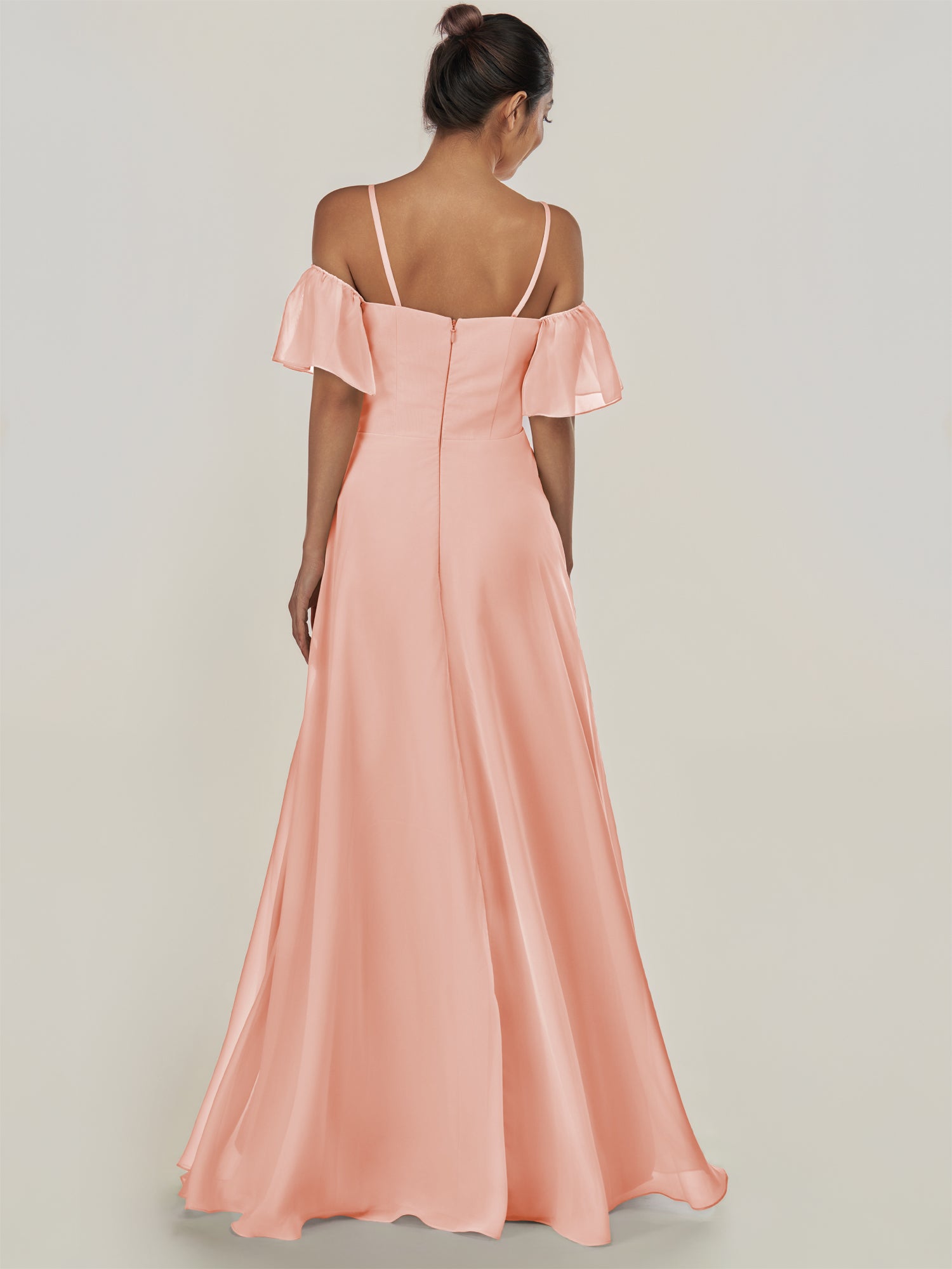 KissDress-Olia Rose Petal A Line Chiffon Off the Shoulder Long Bridesmaid Dress with Slit