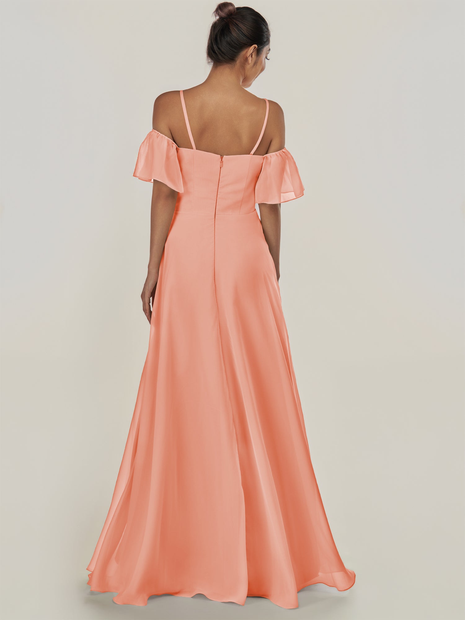 KissDress-Olia Rosette A Line Chiffon Off the Shoulder Long Bridesmaid Dress with Slit