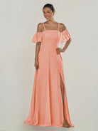 KissDress-Olia Rosette A Line Chiffon Off the Shoulder Long Bridesmaid Dress with Slit