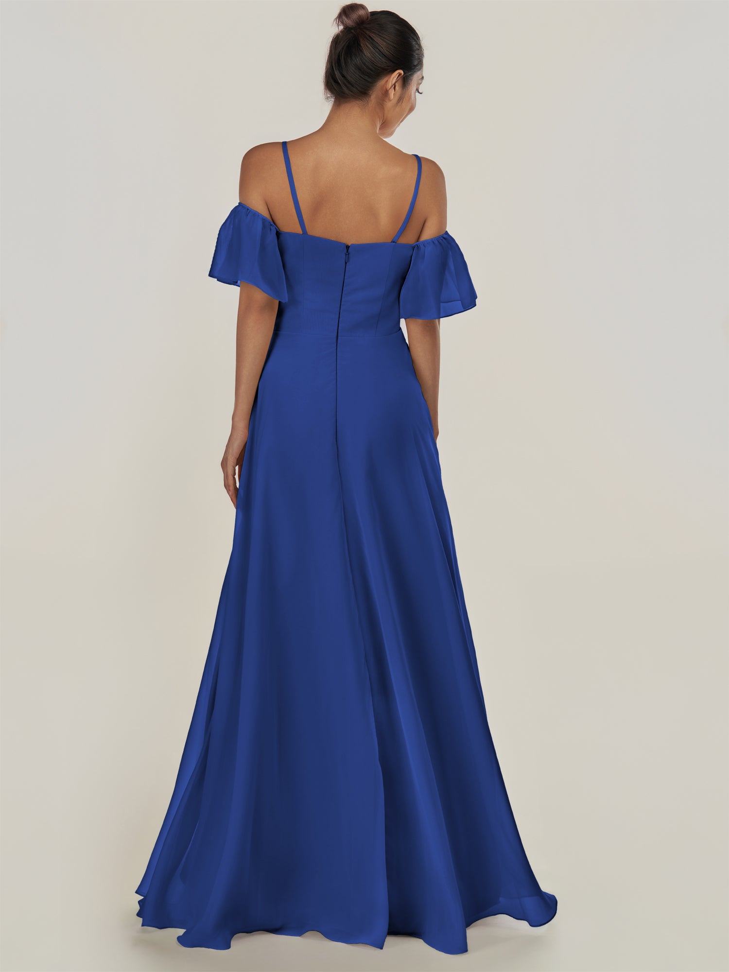 KissDress-Olia Royal Blue A Line Chiffon Off the Shoulder Long Bridesmaid Dress with Slit