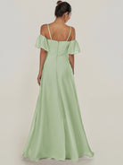 KissDress-Olia Sage A Line Chiffon Off the Shoulder Long Bridesmaid Dress with Slit