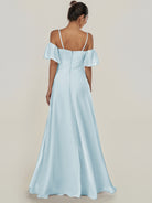 KissDress-Olia Sky Blue A Line Chiffon Off the Shoulder Long Bridesmaid Dress with Slit