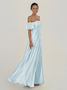KissDress-Olia Sky Blue A Line Chiffon Off the Shoulder Long Bridesmaid Dress with Slit