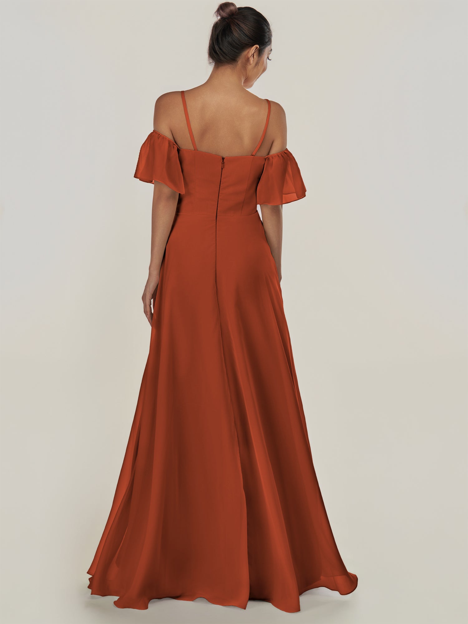 KissDress-Olia Spice A Line Chiffon Off the Shoulder Long Bridesmaid Dress with Slit