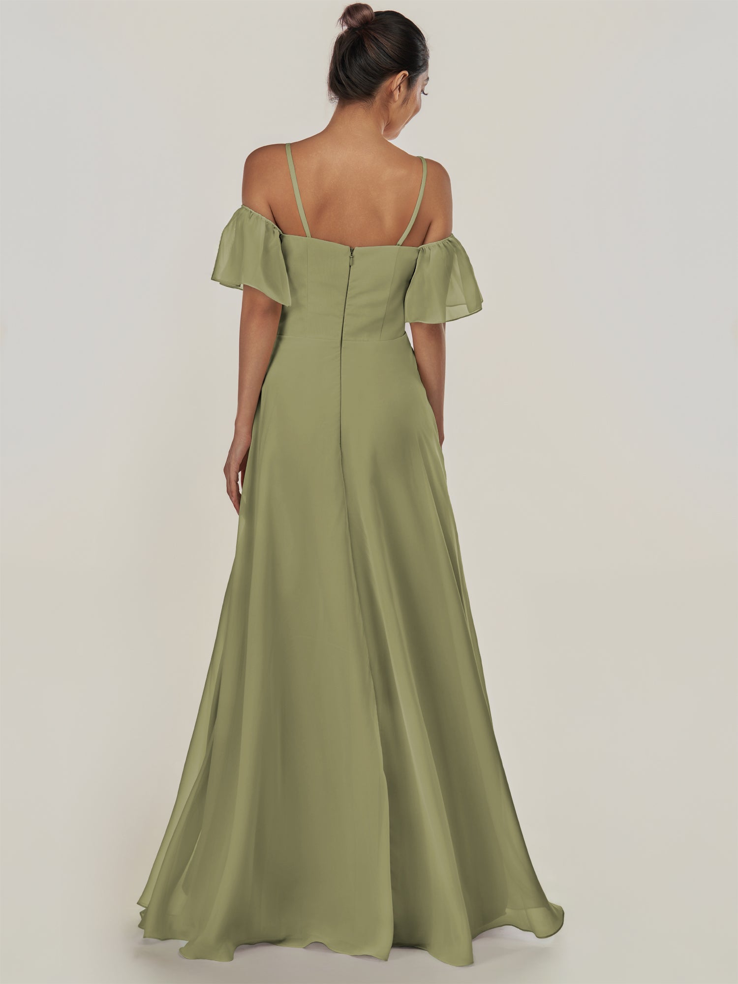 KissDress-Olia Thyme A Line Chiffon Off the Shoulder Long Bridesmaid Dress with Slit