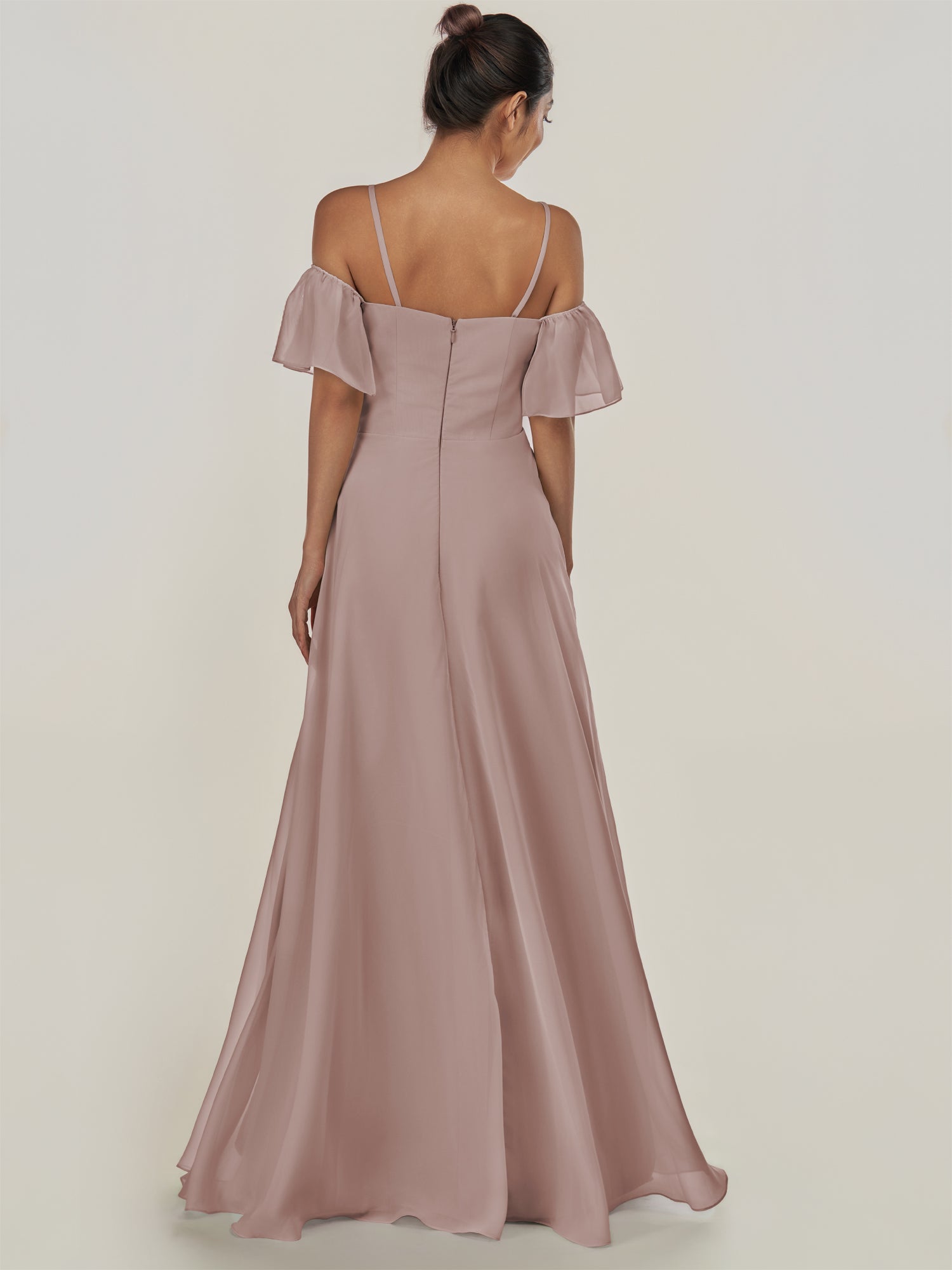 KissDress-Olia Toffee A Line Chiffon Off the Shoulder Long Bridesmaid Dress with Slit