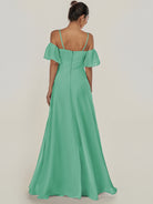 KissDress-Olia Turquoise A Line Chiffon Off the Shoulder Long Bridesmaid Dress with Slit