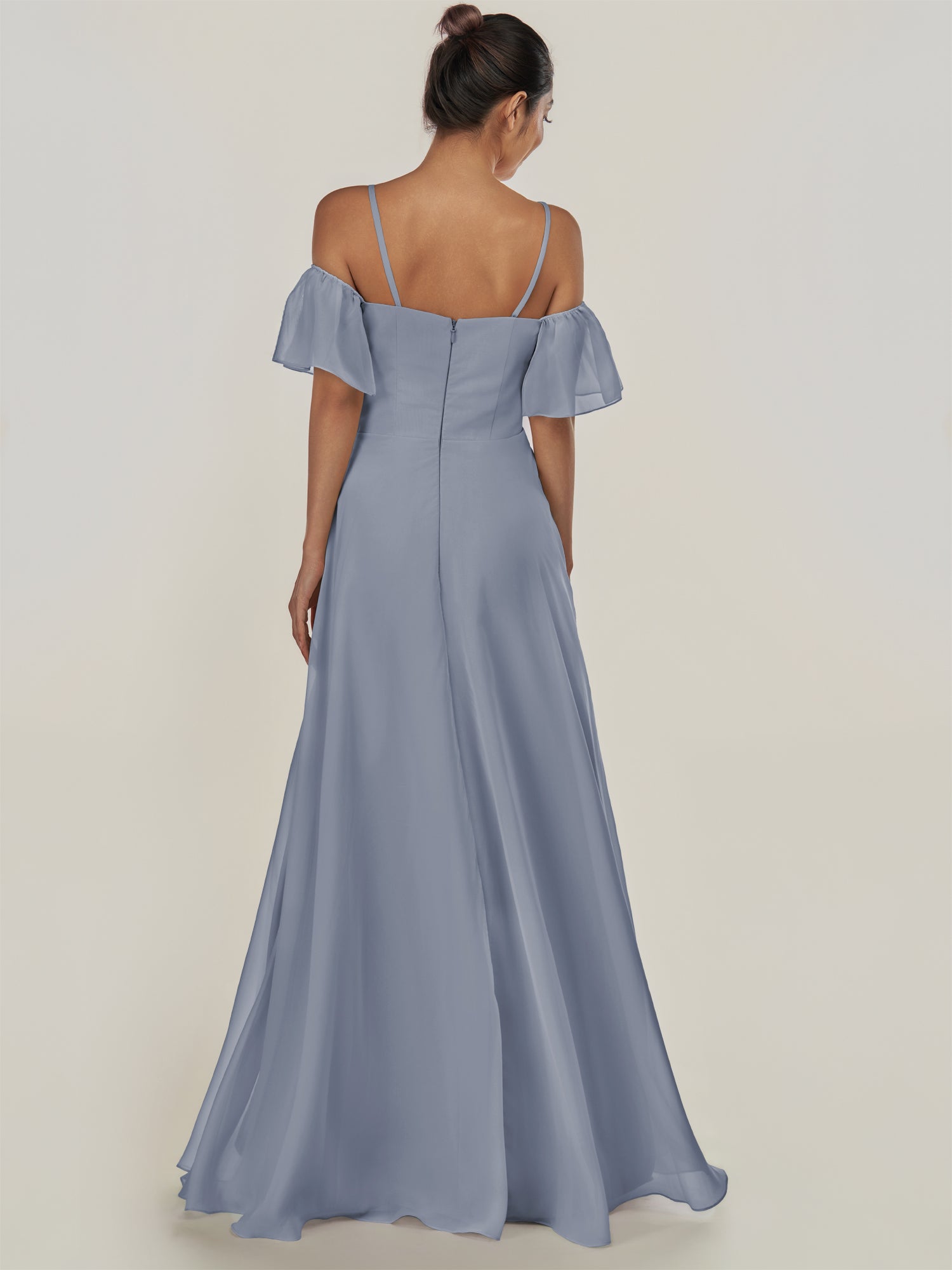 KissDress-Olia Twilight A Line Chiffon Off the Shoulder Long Bridesmaid Dress with Slit