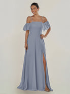 KissDress-Olia Twilight A Line Chiffon Off the Shoulder Long Bridesmaid Dress with Slit
