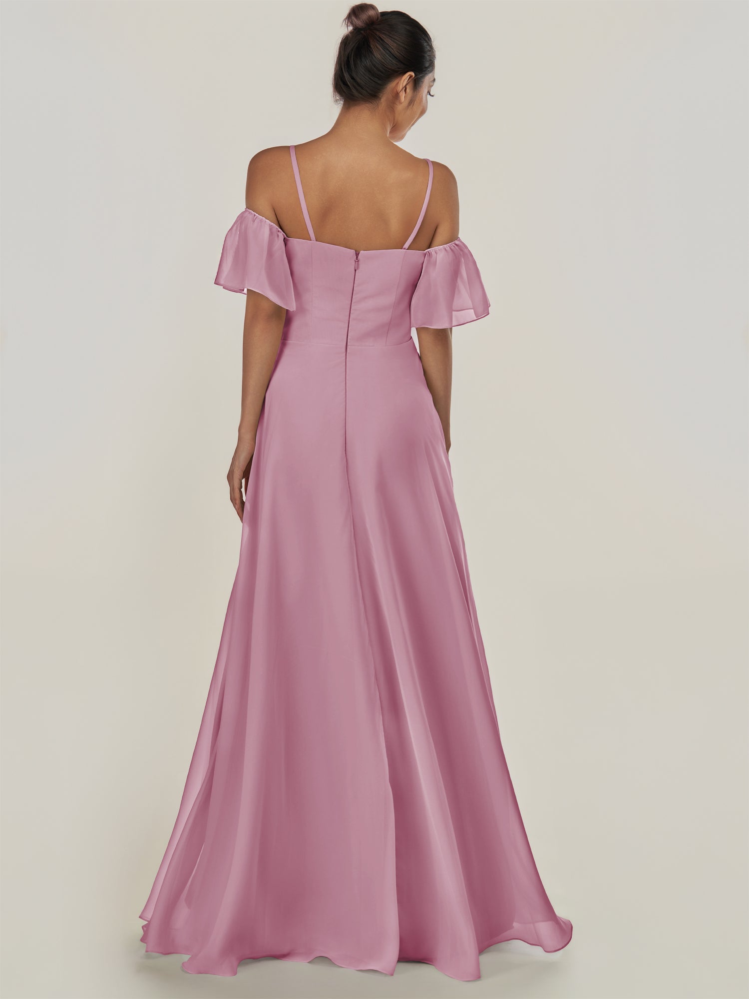 KissDress-Olia Vintage Mauve A Line Chiffon Off the Shoulder Long Bridesmaid Dress with Slit