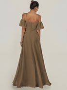 KissDress-Olia Willow Green A Line Chiffon Off the Shoulder Long Bridesmaid Dress with Slit