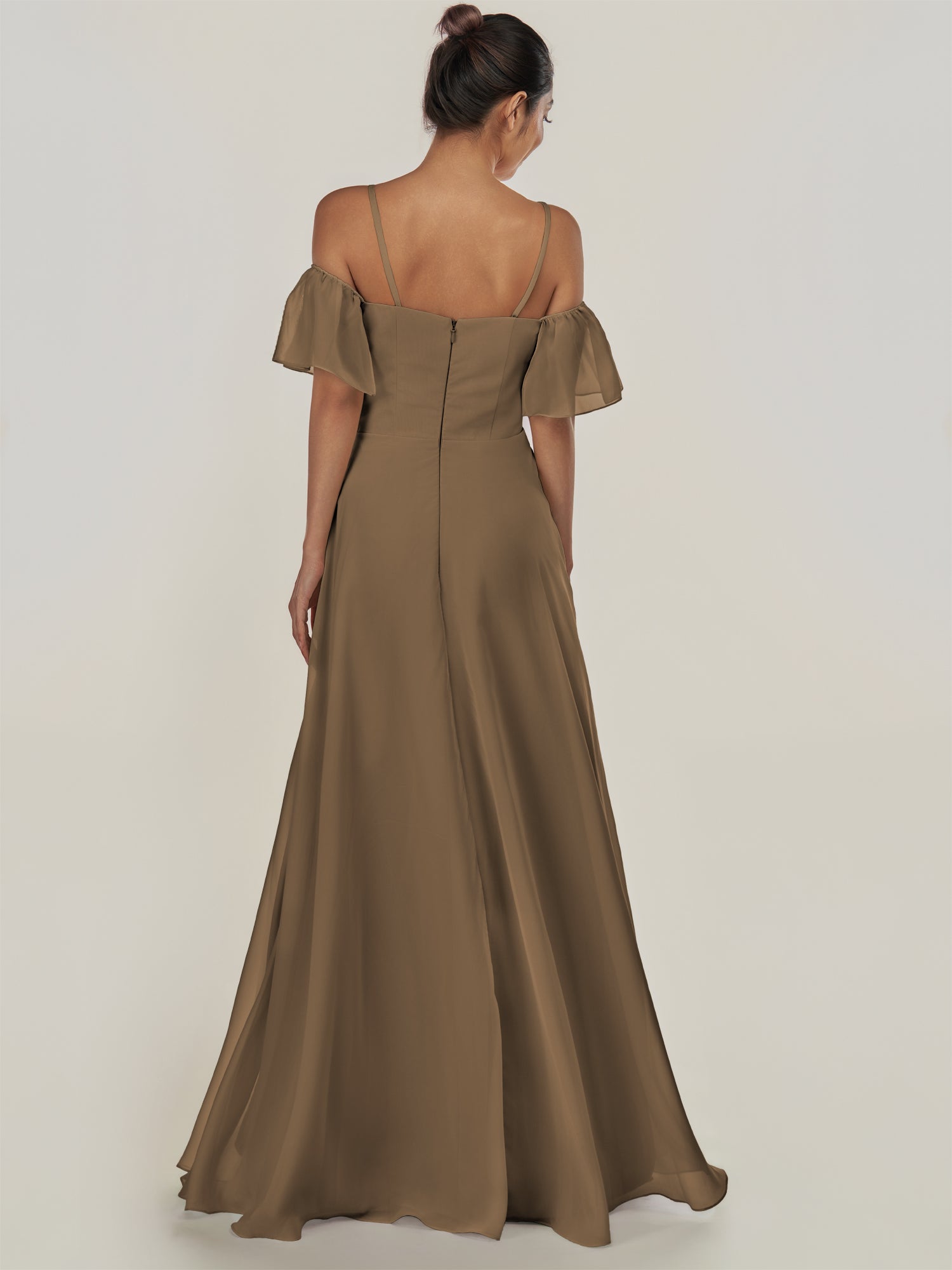 KissDress-Olia Willow Green A Line Chiffon Off the Shoulder Long Bridesmaid Dress with Slit