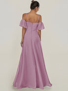 KissDress-Olia Wisteria A Line Chiffon Off the Shoulder Long Bridesmaid Dress with Slit