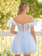 Olivia | A Line Off the Shoulder Sky Blue Homecoming Dress with Feather - KissDress