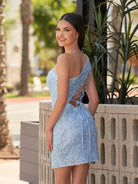 Zelda |One Shoulder Tight Sky Blue Homecoming Dress - KissProm