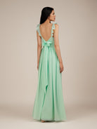 KissDress-Onyx Pale Pistachio A Line Sweetheart Chiffon Ruffled Long Bridesmaid Dress with Slit