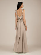 KissDress-Onyx Almond A Line Sweetheart Chiffon Ruffled Long Bridesmaid Dress with Slit