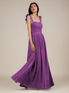 KissDress-Onyx Amethyst A Line Sweetheart Chiffon Ruffled Long Bridesmaid Dress with Slit