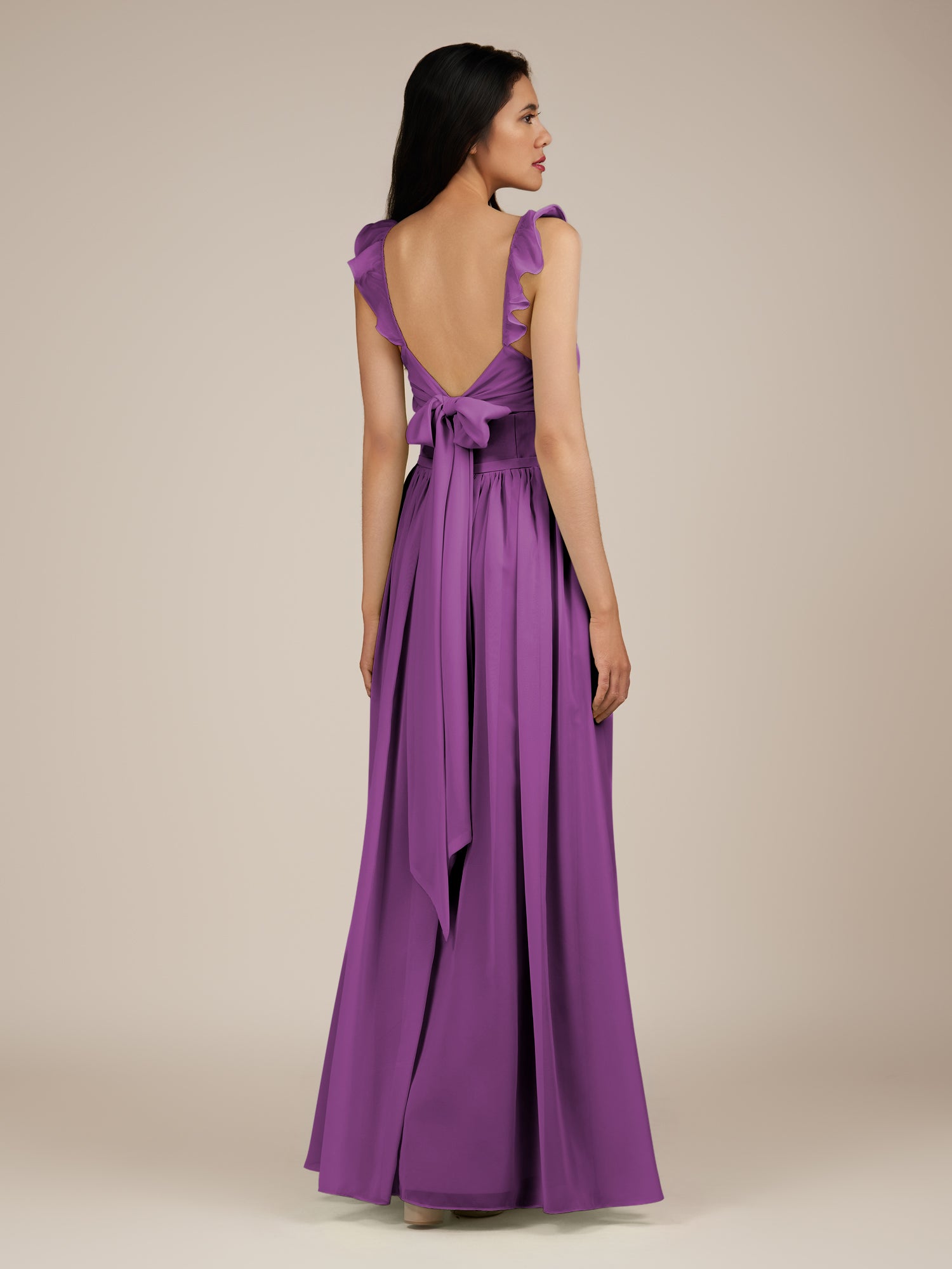 KissDress-Onyx Amethyst A Line Sweetheart Chiffon Ruffled Long Bridesmaid Dress with Slit