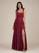 KissDress-Onyx Berry A Line Sweetheart Chiffon Ruffled Long Bridesmaid Dress with Slit