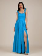 KissDress-Onyx Blue Jay A Line Sweetheart Chiffon Ruffled Long Bridesmaid Dress with Slit