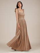 KissDress-Onyx Bronzer A Line Sweetheart Chiffon Ruffled Long Bridesmaid Dress with Slit