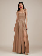 KissDress-Onyx Bronzer A Line Sweetheart Chiffon Ruffled Long Bridesmaid Dress with Slit