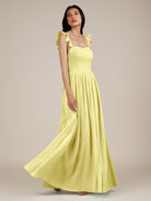 KissDress-Onyx Buttercup A Line Sweetheart Chiffon Ruffled Long Bridesmaid Dress with Slit