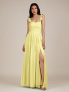 KissDress-Onyx Buttercup A Line Sweetheart Chiffon Ruffled Long Bridesmaid Dress with Slit