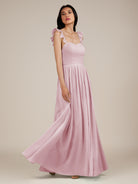 KissDress-Onyx Candy Pink A Line Sweetheart Chiffon Ruffled Long Bridesmaid Dress with Slit
