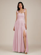 KissDress-Onyx Candy Pink A Line Sweetheart Chiffon Ruffled Long Bridesmaid Dress with Slit
