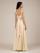 KissDress-Onyx Champagne A Line Sweetheart Chiffon Ruffled Long Bridesmaid Dress with Slit