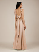 KissDress-Onyx Champagne Rose A Line Sweetheart Chiffon Ruffled Long Bridesmaid Dress with Slit