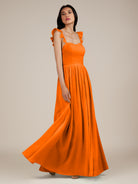 KissDress-Onyx Cinnamon A Line Sweetheart Chiffon Ruffled Long Bridesmaid Dress with Slit