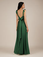 KissDress-Onyx Dark Green A Line Sweetheart Chiffon Ruffled Long Bridesmaid Dress with Slit