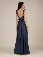 KissDress-Onyx Dark Navy A Line Sweetheart Chiffon Ruffled Long Bridesmaid Dress with Slit