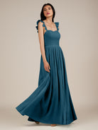 KissDress-Onyx Dark Teal A Line Sweetheart Chiffon Ruffled Long Bridesmaid Dress with Slit