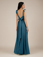 KissDress-Onyx Dark Teal A Line Sweetheart Chiffon Ruffled Long Bridesmaid Dress with Slit