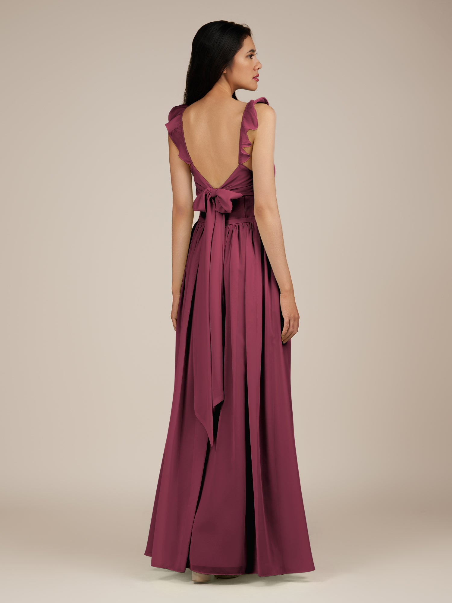 KissDress-Onyx Desert Rose A Line Sweetheart Chiffon Ruffled Long Bridesmaid Dress with Slit