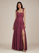 KissDress-Onyx Desert Rose A Line Sweetheart Chiffon Ruffled Long Bridesmaid Dress with Slit